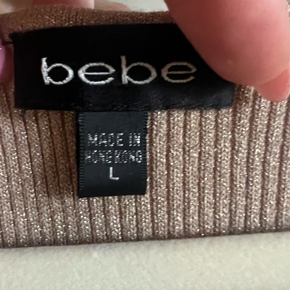 Bebe Tan Ribbed Tank Top ribbed gold metallic sz Large - Picture 5 of 7